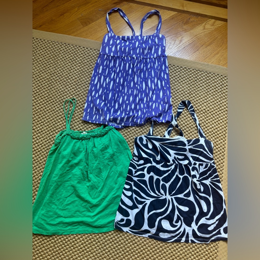 Set of 3 Women's JCrew Summer Tank Tops - Purple, Green & Navy/White - Size XS